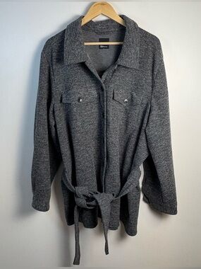 Reitmans Women’s Charcoal Belted Coat Jacket Size 2XL Collared Everyday Outdoors